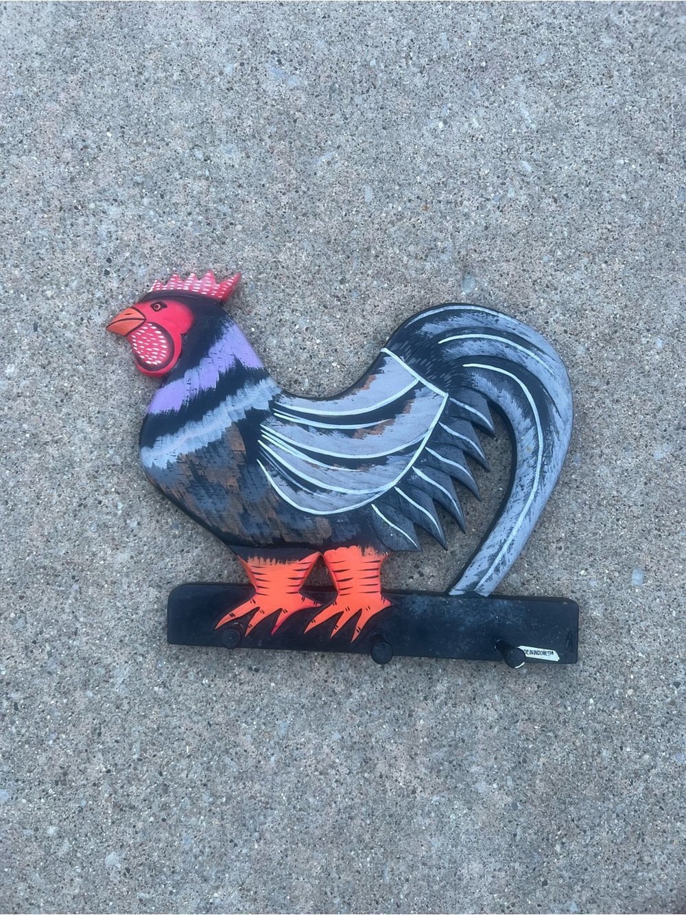 Vintage Rooster Wall Decor in Black, Gray, Red, Orange, Purple